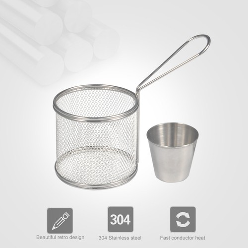 Cestas para freír mini redonda de acero inoxidable papas fritas malla cesta para freír - Imagen 7 de 8