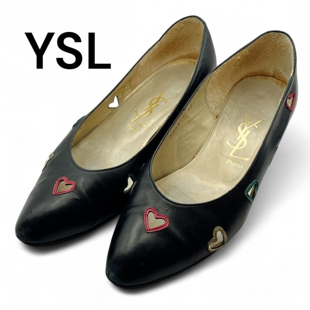 Autentiche decolte Yves Saint Laurent tacco basso nero motivo cuore taglia 35 donna