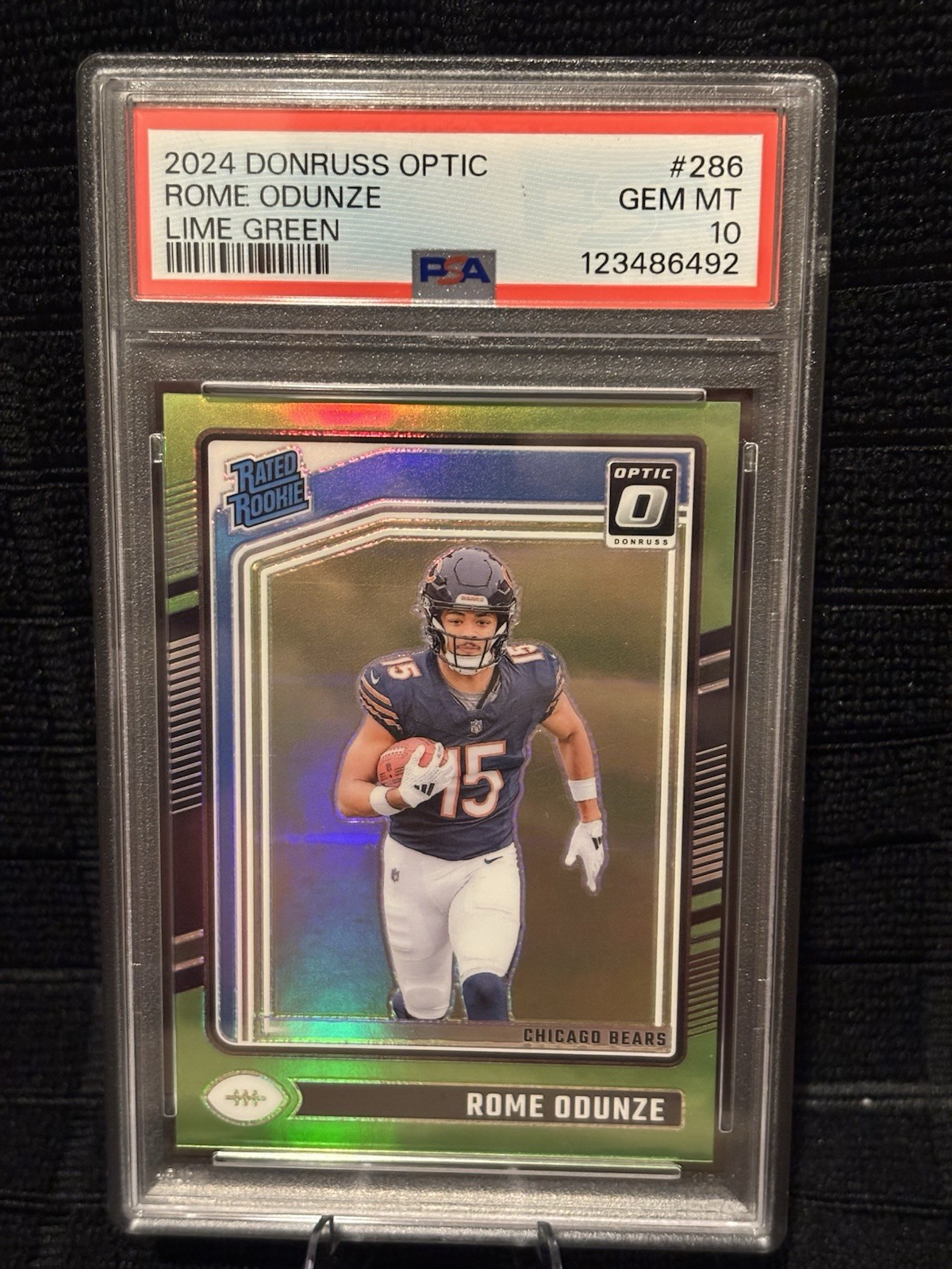 2024 Donruss Optic Rome Odunze Lime Green #286 Rookie RC PSA 10 GEM MT * #/50