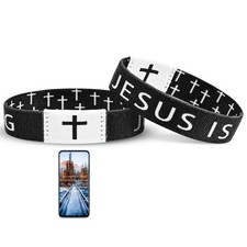Pmormyy Daily Bible Verse Jesus is King Bracelet, Christian Black