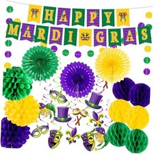 54 Pieces Mardi Gras Party Decorations and Supplies Set, Purple Green and Gold