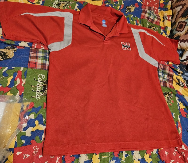 NCAA Mens Red Nebraska Huskers Logo Short Sleeve Casual Sports Polo Shirt Large