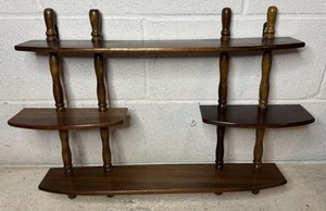 Vintage Mid Century French Country Spindle Shelf 3 Tier 4 Shelf Wall Mount Wood