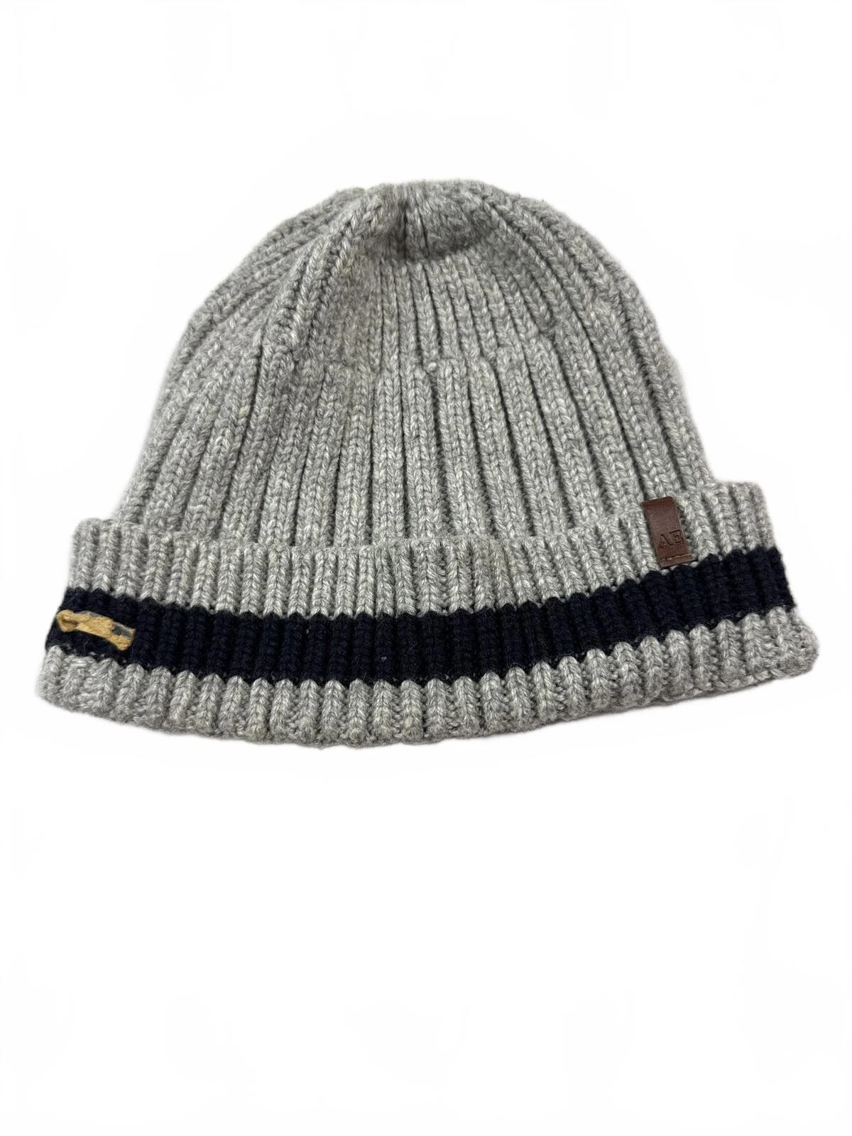 American Eagle Gray and Navy Ribbed Knit Beanie Hat