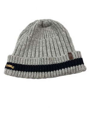 American Eagle Gray and Navy Ribbed Knit Beanie Hat