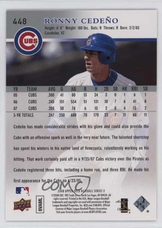 2008 Upper Deck Ronny Cedeno #448 - Image 2 of 2