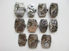 Lot of vintage tonneau / rectangle watch movements - for parts