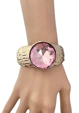 1.5" Wide Statement Chunky Party Hinged Bling Bracelet Baby Pink  Glass Crystals