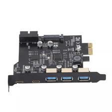 For Desktop PC PCIe Expansion Card To USB3.2 5Port Type C+USB Adapter Card 19PIN