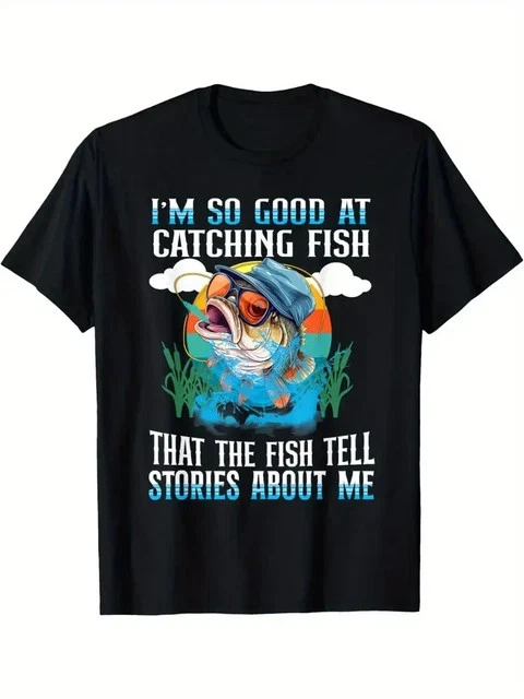 Men's Fun Fishing Graphic Tee Soft Cotton, Breathable & Comf Size L & XL T-Shirt
