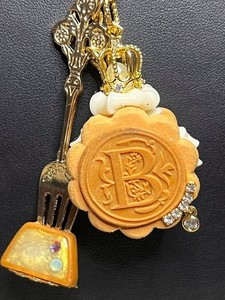 Authentic B6201 Sweet BB and B clay Dessert Cookie Fork Charm Necklace Gold plated 32"