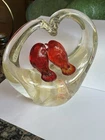 1950'S Italian Venezia Murano Glass Love Birds & Gold Flake Heart Sculpture Rare