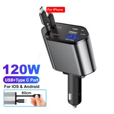 120W KFZ Ladeger�t USB C + iPhone Kabel Auto Schnellladeger�t LED Volt Anzeige