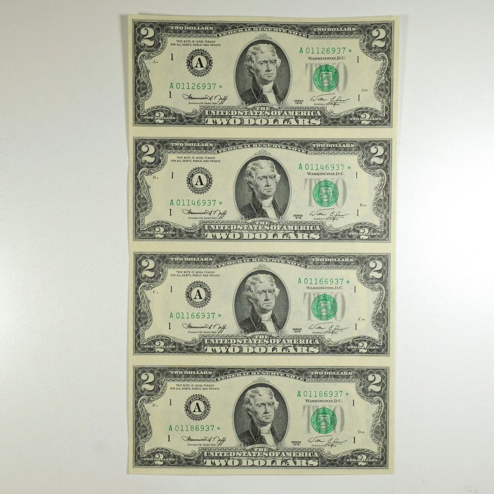 1976* $2 Federal Reserve 4-Star Note Uncut Sheet Boston 30851 - Image 2 of 3