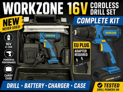 #ad Workzone 16V Cordless Drill Set Kit Li Ion Battery EU Plug New Case $29.00