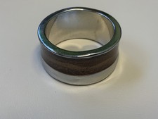 Unisex Wood Inlay Stainless Steel Ring Polished Comfort Fit Size 8.75 -wide