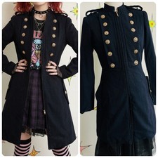 Y2K Navy Military Coat w Gold Buttons Piratecore Steampunk Fairy Grunge S
