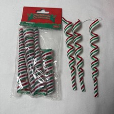 Red White Green Spiral Swirl Candy Cane Peppermint Ornaments Decor Christmas 7pc