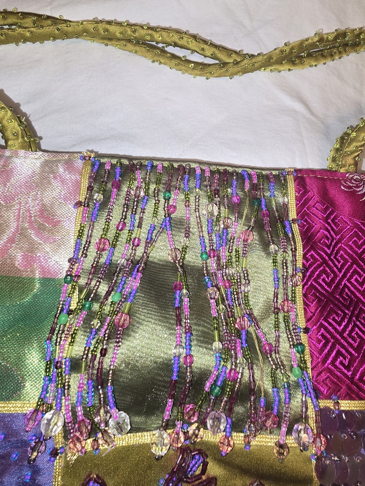 OOAK Funky Boho Patchwork Multicolor Silk Bead Fr… - image 3