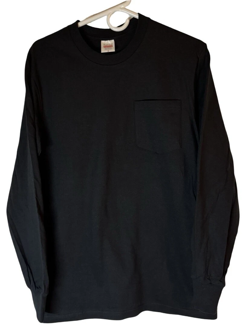 Chemise homme neuve sans étiquette Supreme noire unie manches longues petit pré rétréci fabriqué aux États Unis