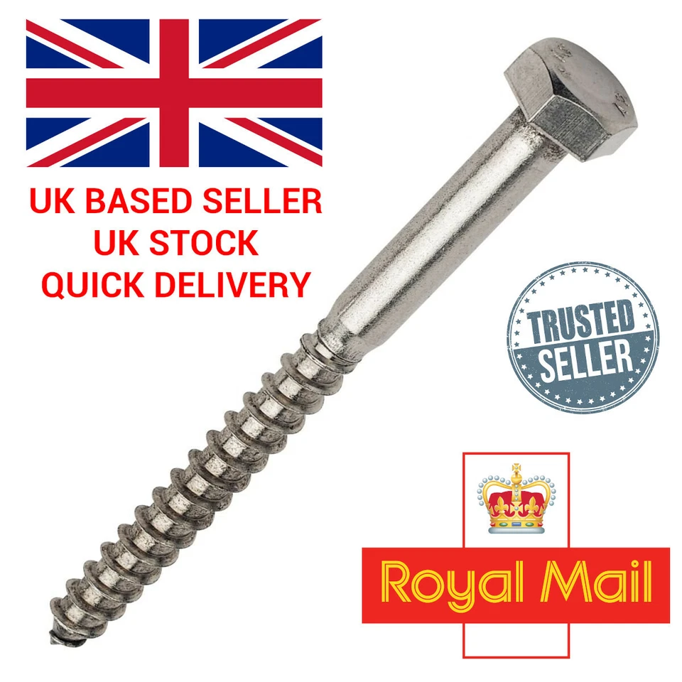 Coach Screws Wood Screw Timber Hex Steel A2 Stainless Metric M6 M8 M10 M12