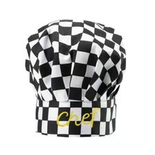 Chef hat embroidered with chef lettering, Chef Cotton Black and White Check
