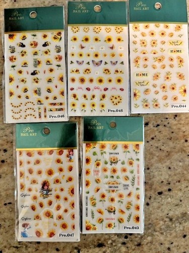 5D Embossed Sunflower Flower Butterfly Decal Nail Stickers Slider NS52 - Picture 2 of 7