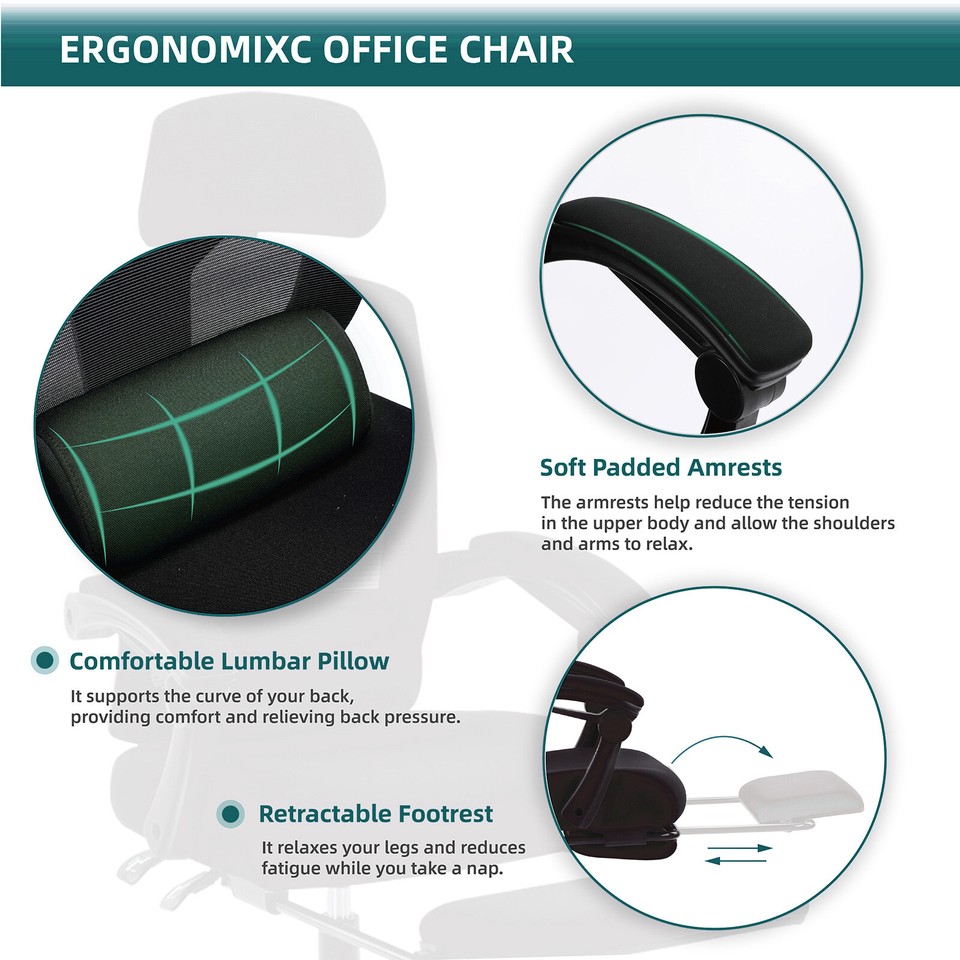 High Back Ergonomic Office Chair Lumbar Support Pillow Computer Desk