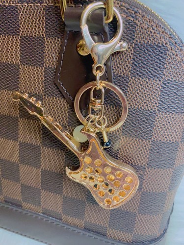 Guitar Keychain Bag Charm Bling Red Gold Color Music Fan Christmas Birthday Gift - Picture 3 of 3