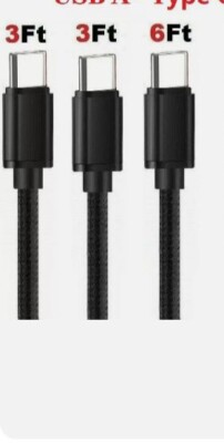 3 Pack 3ft, 3ft, 6ft. USB-C Cable Fast Charge Type C