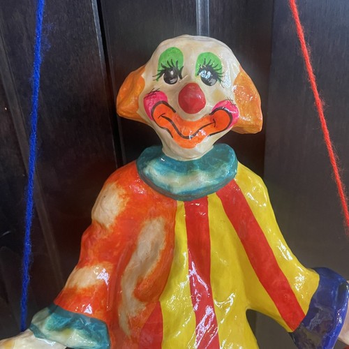 Vintage Paper Mache Clown Sitting Standing On Trapeze Swing Colorful Wall Decor - Picture 2 of 21