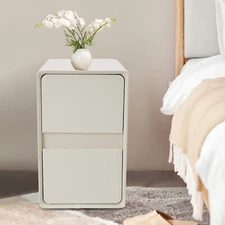 Modern White Wooden Bedside Bedroom Furniture Organiser  Cabinet W/ 2 Drawers