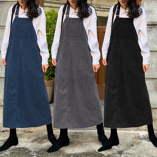 Plus Size Women Strap Corduroy Pinafore 