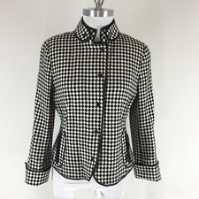 Carlisle S 6 100% wool Black White Diamond Geo Jacket Blazer Career Cocktail