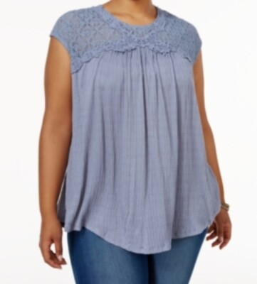 Love On A Hanger Woman's Plus 1X Blue Sleeveless Smock Upper Lace Top NWT