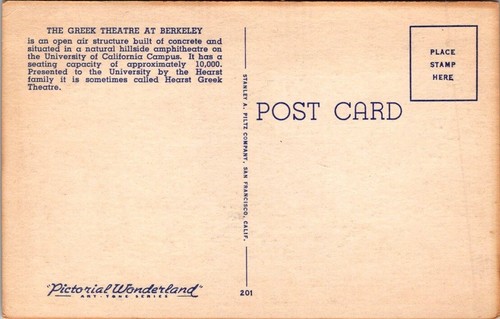GREEK THEATRE University of California BERKELEY, CA linen unused Postcard - Picture 2 of 2