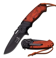 8.25" ELK RIDGE WOOD SPRING ASSISTED FOLDING POCKET KNIFE Collectible Knives