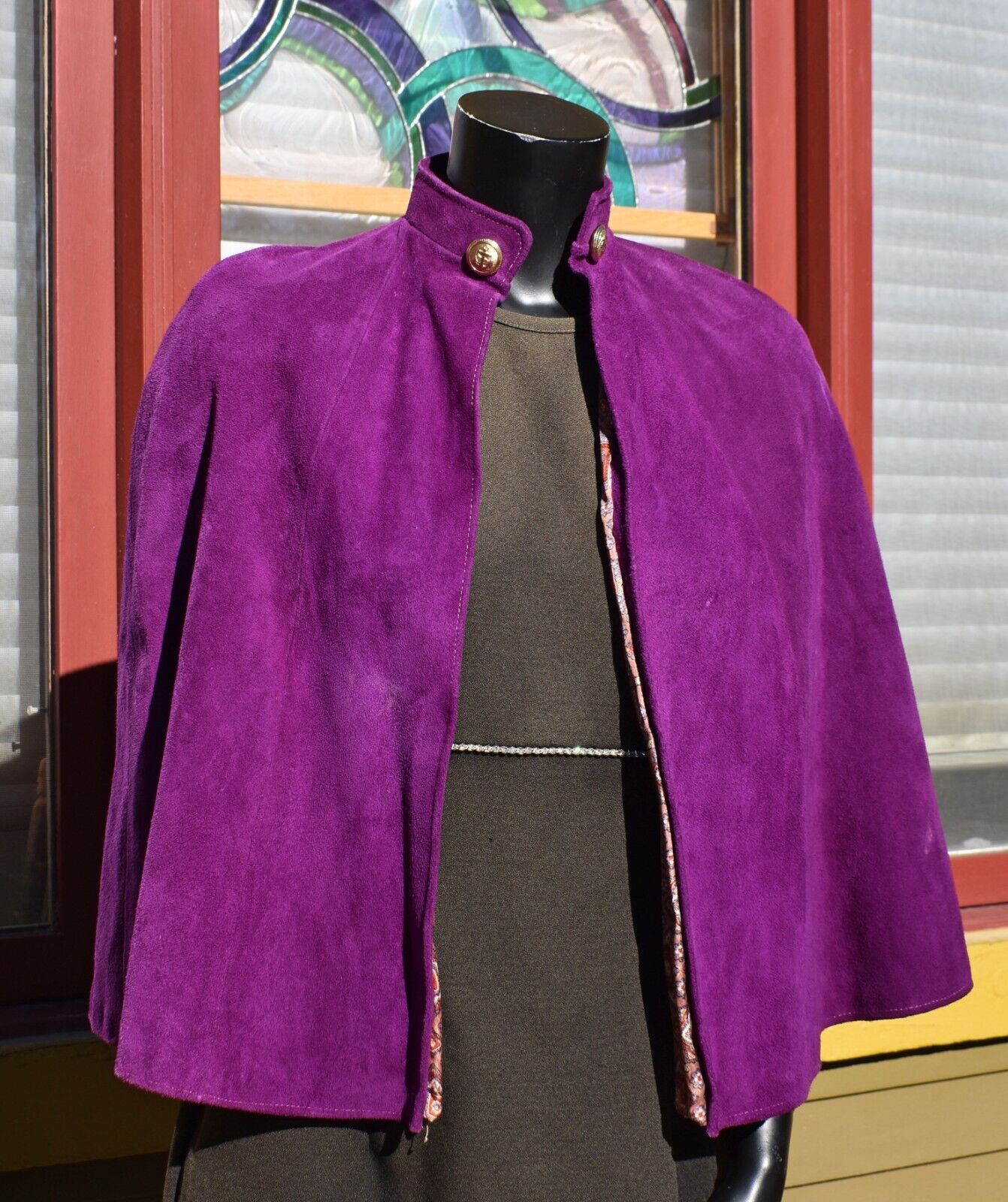 vtg 60's 70's bright purple suede leather hippie … - image 1