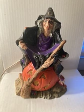 VTG CERAMIC WITCH BYRON MOLDS ? PUMPKIN LIGHTED  HALLOWEEN 11 Inch