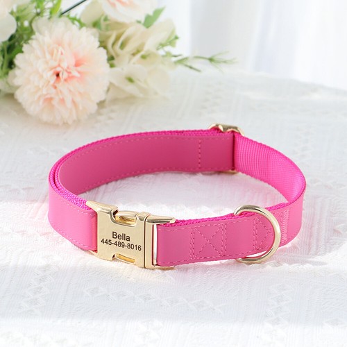 Personalized Dog Collar Nylon Leash Lead Soft Leather Fashion Pet Necklace S M L - Picture 64 of 70