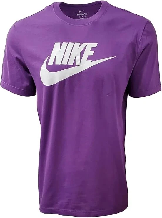Nike Men's Icon Futura Sportwear Gym Performance White Swoosh Purple Shirt