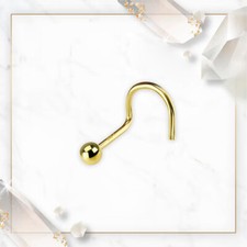 14K Solid Gold 20 Gauge Nose Screw Bone Rings Piercing with Ball End Jewelry 6mm