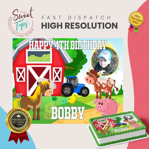 FARMER & FARM ANIMALS + PHOTO RECTANGLE EDIBLE CAKE TOPPER DECORATION - 第 1/5 張圖片