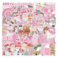 50pcs Pink Santa Claus Snowflake Stickers Holiday Notebook / Gift Card Scrapbook