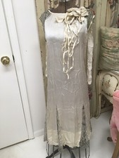 Antique 1920s Flapper Dress Lace Metalwork Trim Beading Pair Of Gloves H