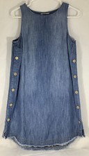 Adorable Denim Summer Dress Sleeveless XS Raw Hem Button Sides