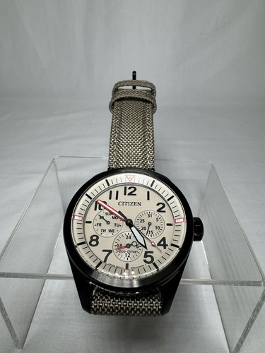 Citizen Eco-Drive Men’s Watch 8729-S105781 43mm Black Case Canvas Strap - EUC