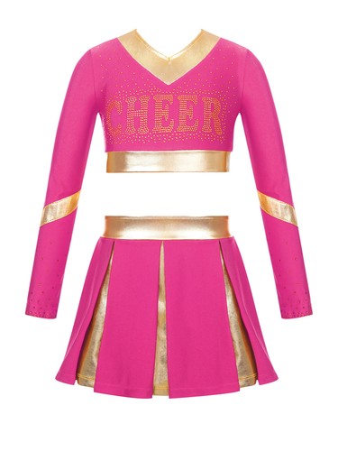 Kids Girls High School Uniform Fancy Dress Up Cheerleading Costume Long Sleeve - Picture 51 of 72