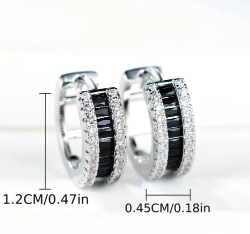 Iced Out 14K Weißgold vergoldet Pave Schwarz Zirkonia Herren Damen Creolen - Bild 4 von 5