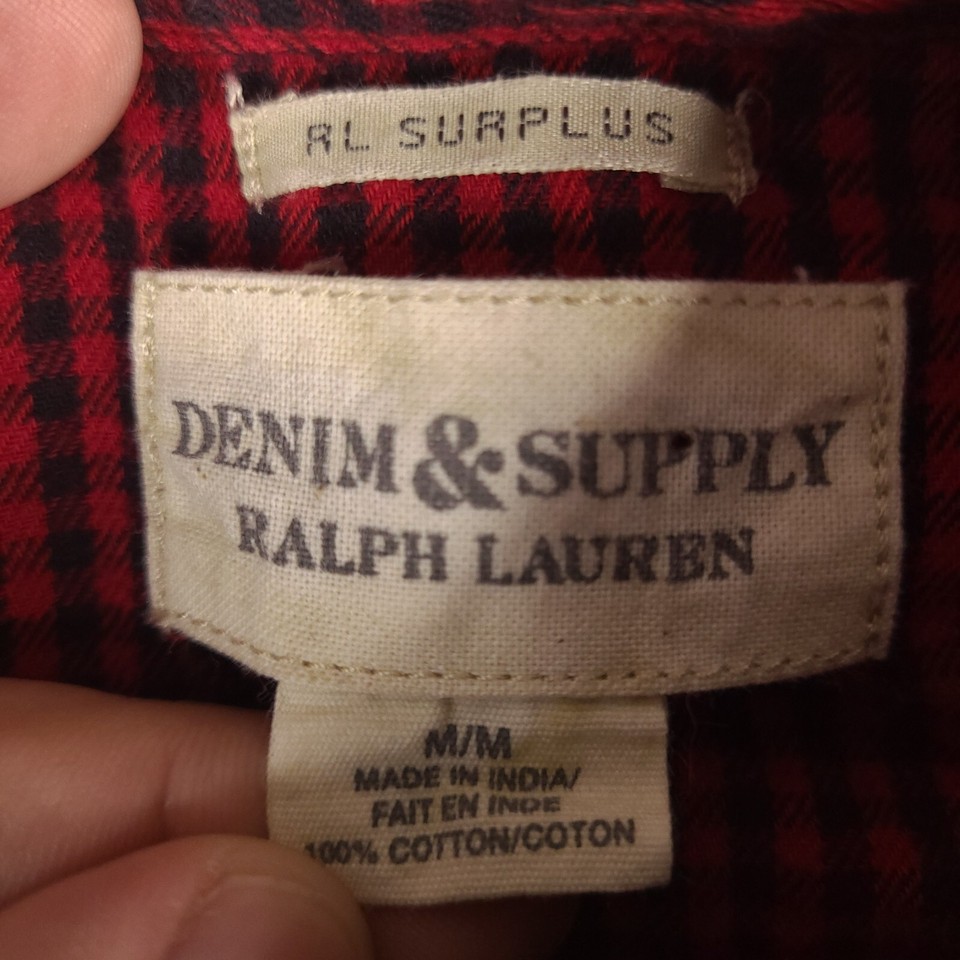 Ralph Lauren Denim & Supply Shirt Womens Medium Red Black Plaid Roll